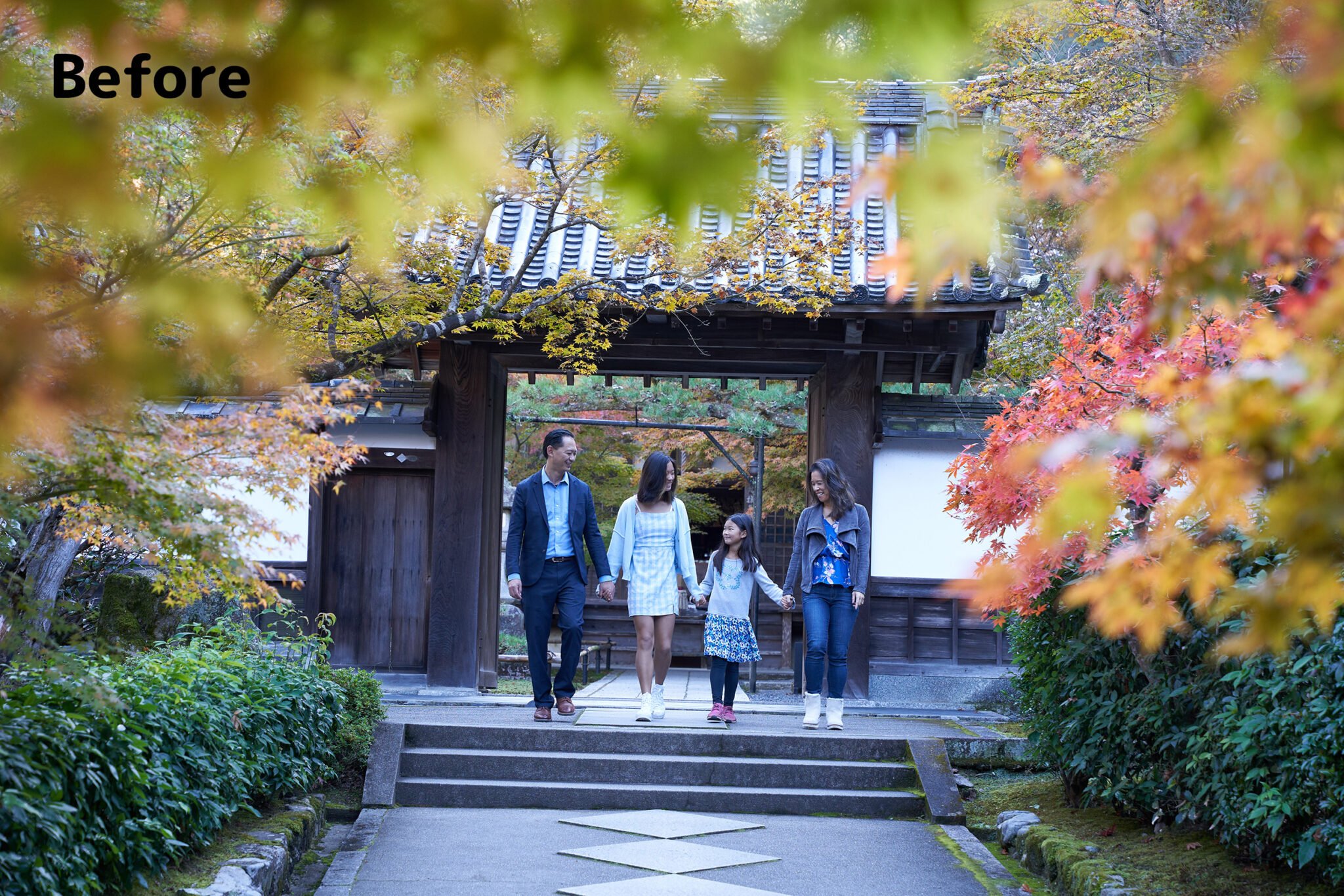 Before photo edit: couple portrait in Kyoto, unedited