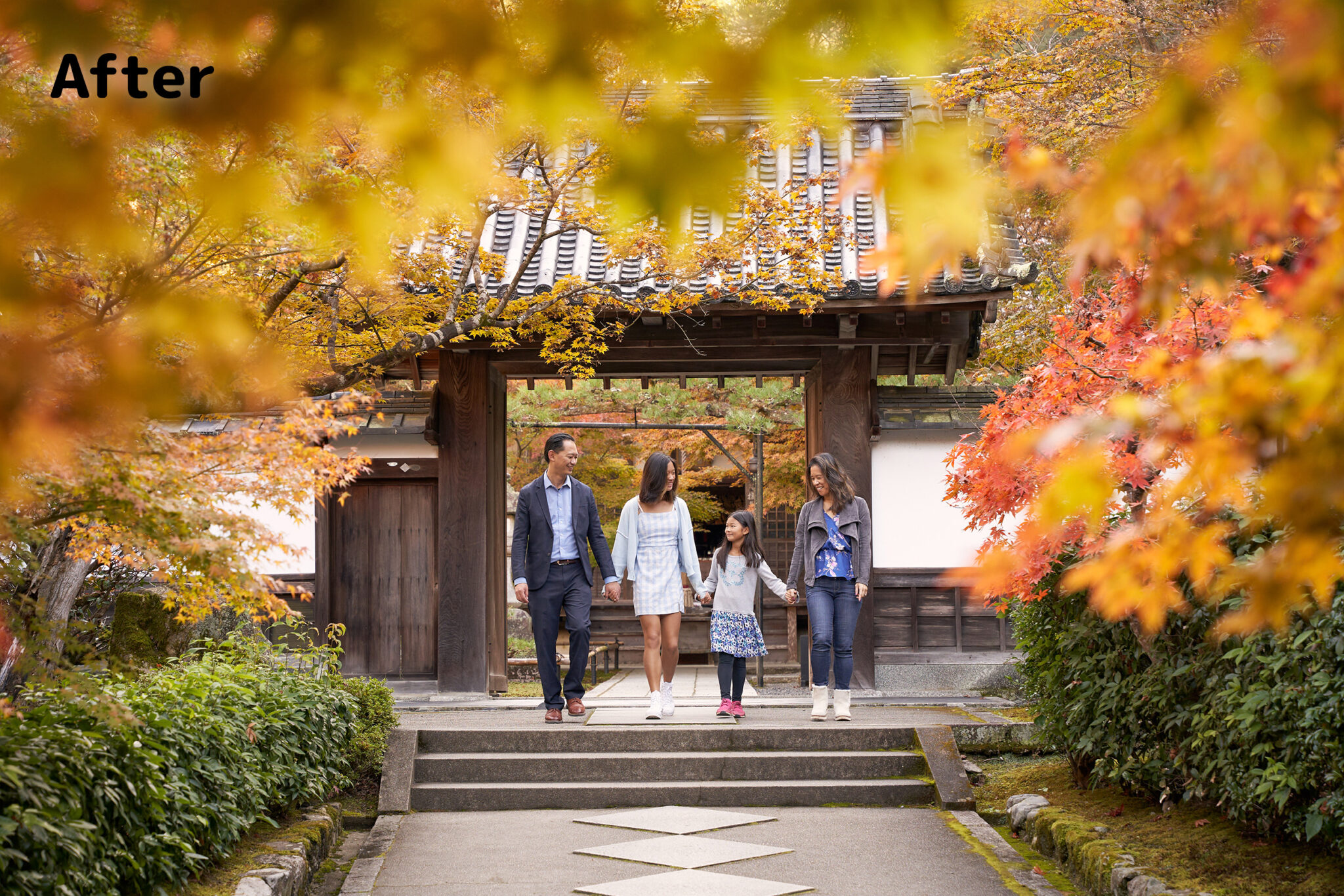 After photo edit: couple portrait in Kyoto, retouched