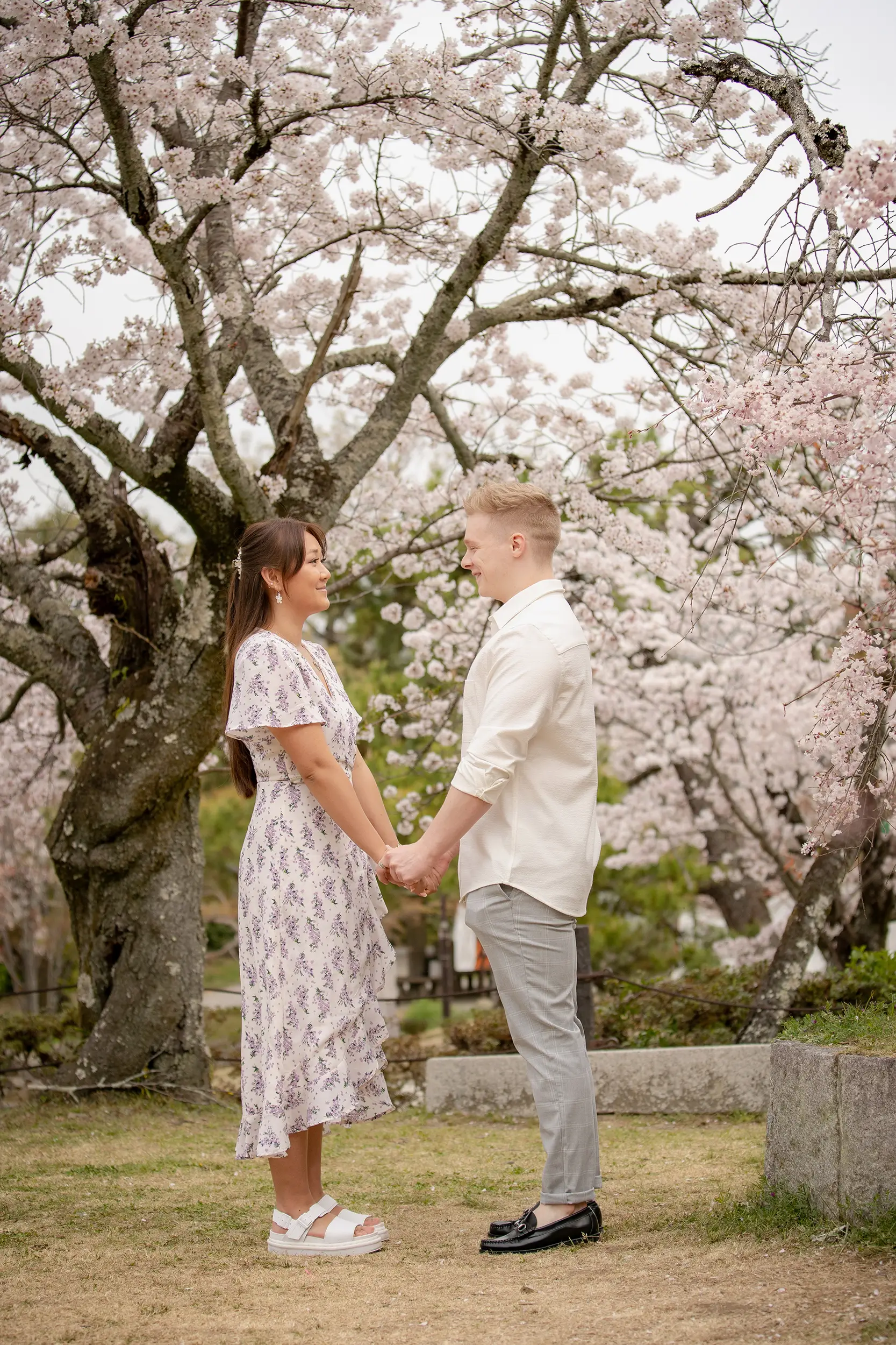 Newly engaged couple celebrating in Kyoto